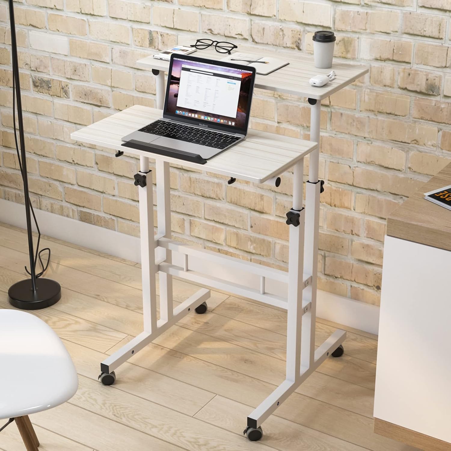 SogesHome 23.6 inches Adjustable Laptop Desk Standing Table Portable Computer Table Stand Desk Cart Tray, White Maple, 101-MP-HCA