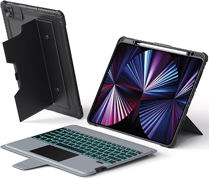 Nillkin iPad Air 13 inch Case Keyboard M3 2025/M2 2024 & iPad Pro 12.9 inch 6th/5th/4th/3rd, Detachable Backlit Keyboard with Multi-Touch Trackpad, Pencil Holder & Camera Cover, Rugged Protective | Detachable Backlit Keyboard, Multi-Touch Trackpad, Stable stand, Camera Cover, Pencil Holder, Drop-Proof, Long Battery