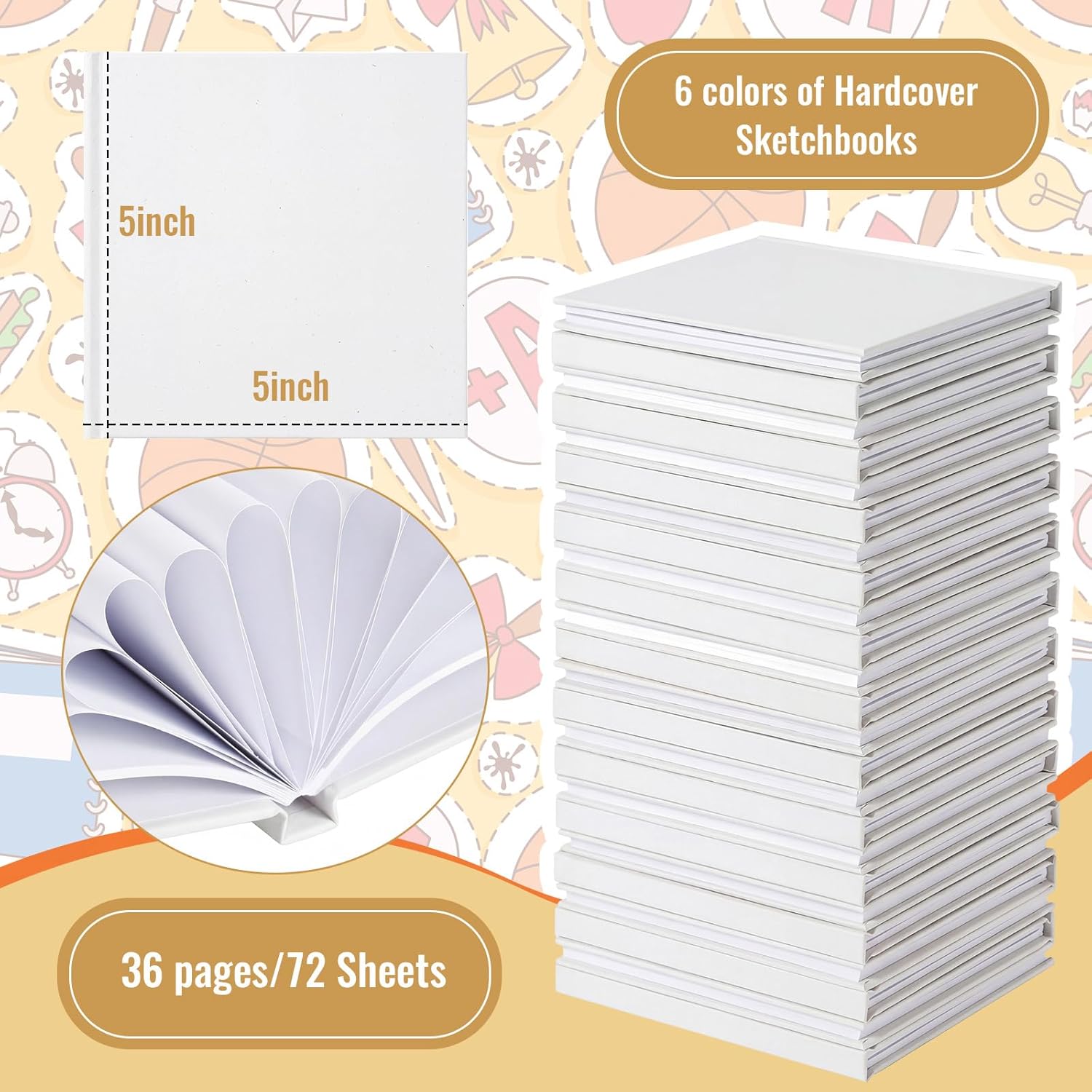 Ireer 24 Pcs 5 x 5 Inch Hardcover Blank Book Bulk Small Sketch Pad to Write Stories Blank Notebooks for Journaling Sketching Writing DIY Crafts Supplies 72 Pages(White)