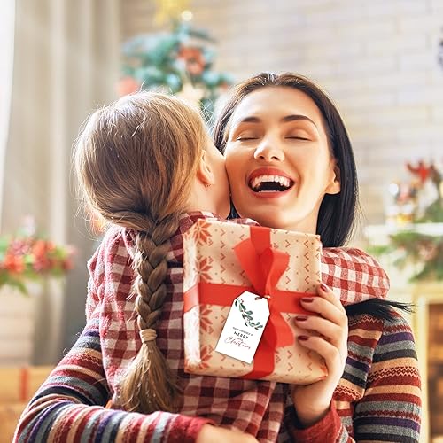 Miniatura 7 de Whaline 100 etiquetas de Navidad con cuerda de cáñamo etiquetas de papel para plantas de acuarela etiquetas colgantes de feliz Navidad deseos de
