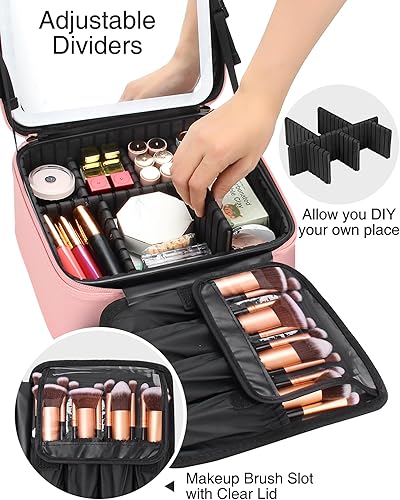 Miniatura 4 de Bolsa organizadora de maquillaje, estuche de maquillaje de viaje Relave, bolsa de maquillaje de 2 capas, estuche grande para cosméticos portátil con