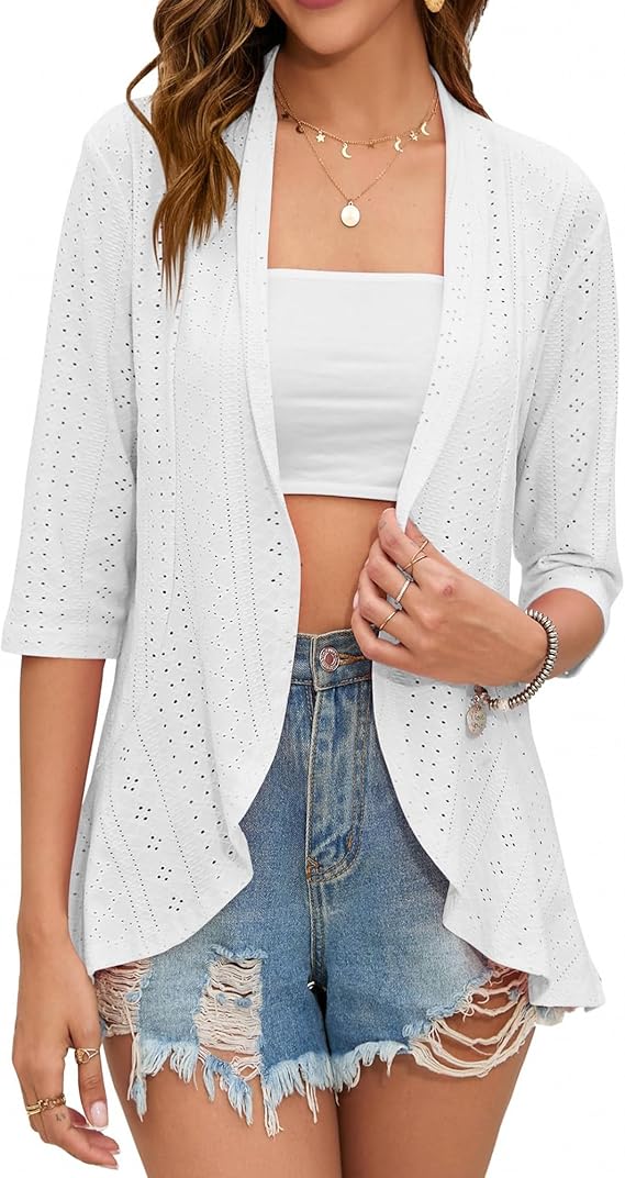 PrinStory Gebreide vesten voor dames, lichte 3/4 mouwen PrinStory Gebreide vesten voor dames, lichte 3/4 mouwen