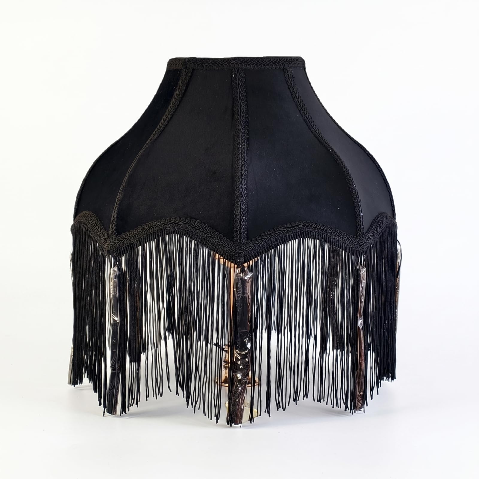 Ronyme Fringe Lamp Shade Velvet Lampshade Dome Shade Tassel Shade Vintage Shade with Upper Edge Detail and Seam Trim Suitable for bedrooms Guest Rooms Bedside Tables Hotels, Black