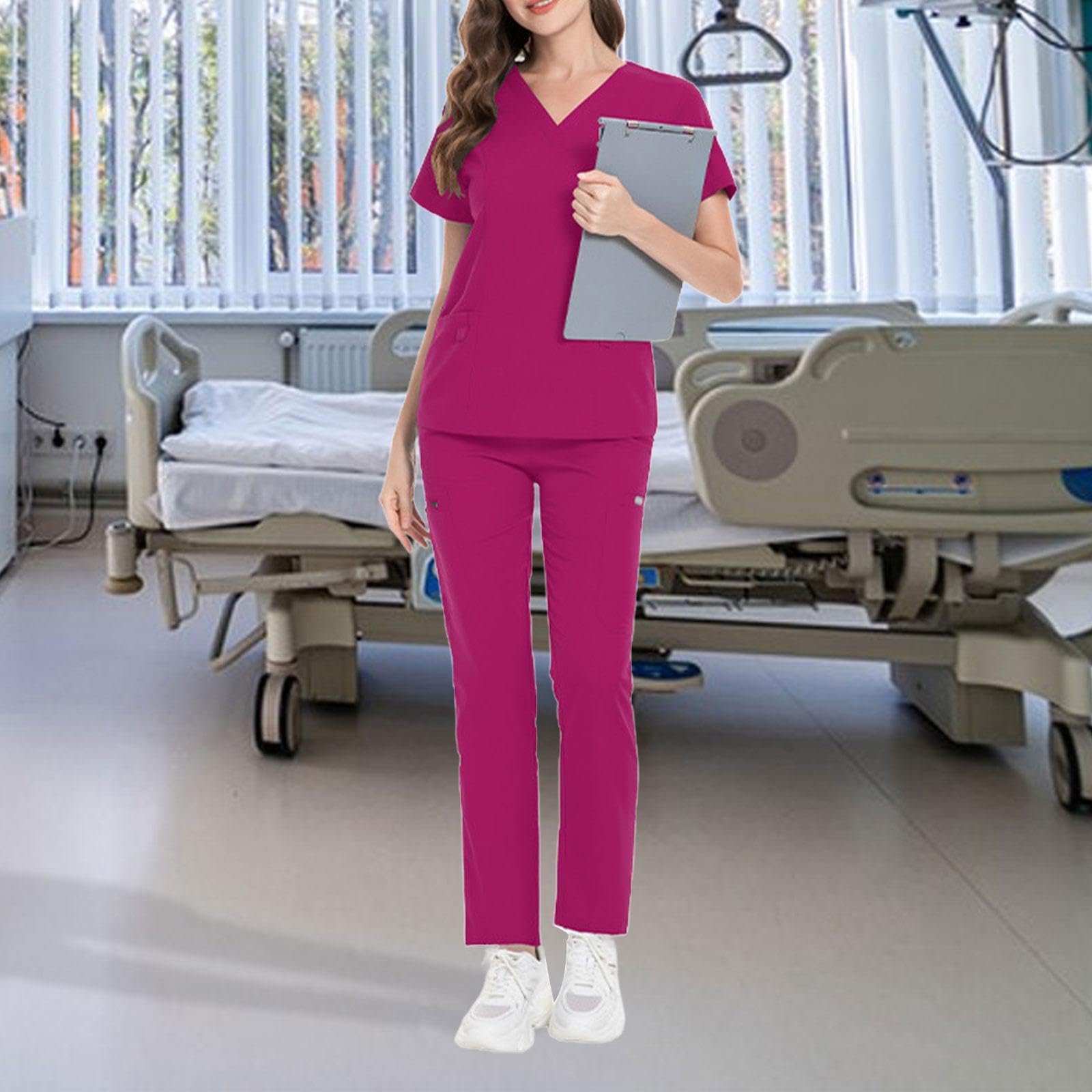 Uniforme Enfermera Vestimenta Médica Mujer Camiseta Pantalones Bolsillos Material Resistente Fácil Cuidado Adecuado para Personal Sanitario