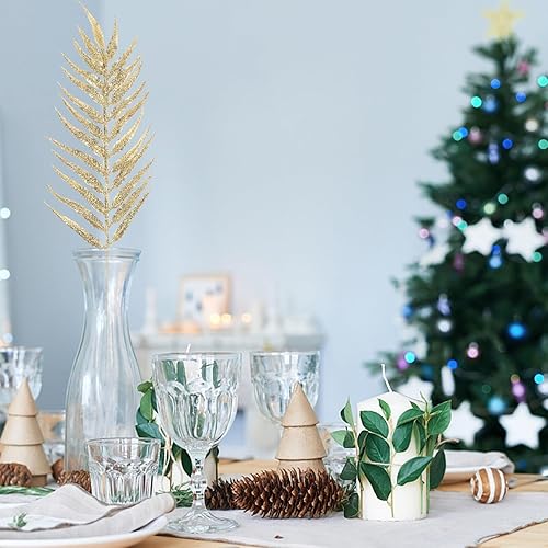 Miniatura 7 de MAGICLULU 5 piezas de hojas de decoración de hojas de Navidad, 5 piezas de aerosoles artificiales para árbol de Navidad, hojas con purpurina,