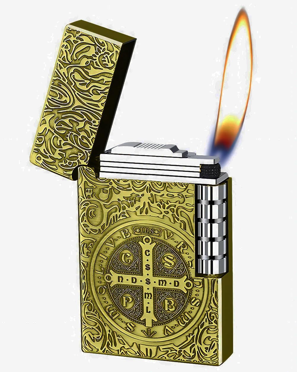 Flip Butane Lighter, Soft Fire Side Wheel Lighter, Unique Refillable Trench Lighters for Men Dad Gift Collect (Butane Not Included) (Bronze)