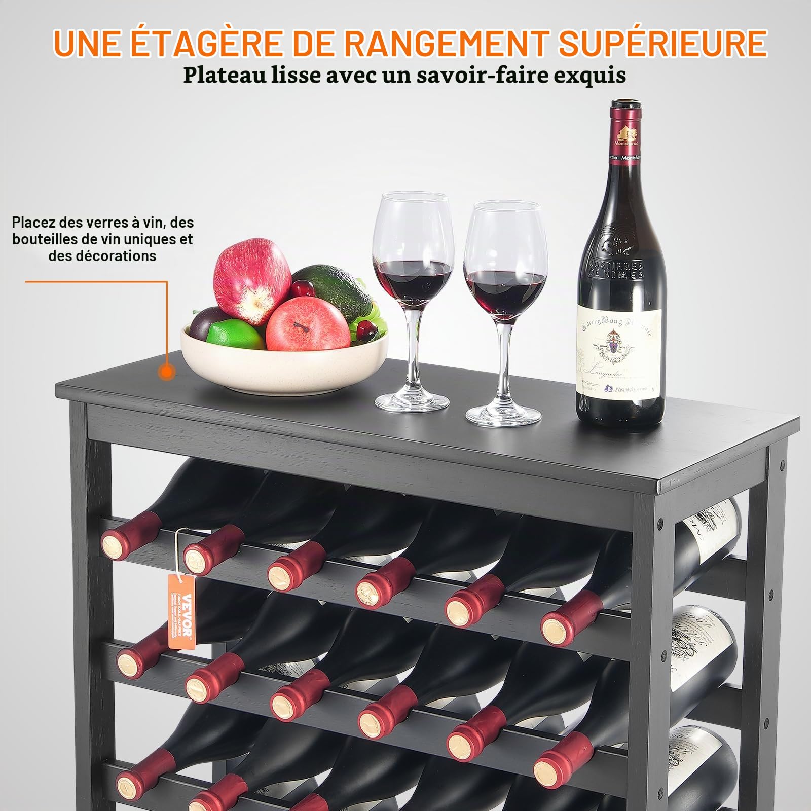 VEVOR Étagère à Bouteilles Modulaire 42 Bouteilles, Casier à Vin Empilable 7 Niveaux, Range Bouteilles en Bambou Massif avec Comptoir, Rangement Présentation de Vin pour Cuisine Garde-Manger Cave Bar