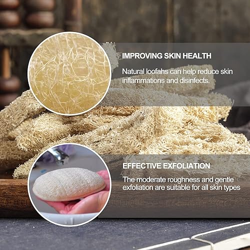 Miniatura 2 de Esponja natural grande de lufa de ducha de 7 x 5 pulgadas, exfoliante corporal, esponja de baño premium para mujeres y hombres, luffa natural hecha
