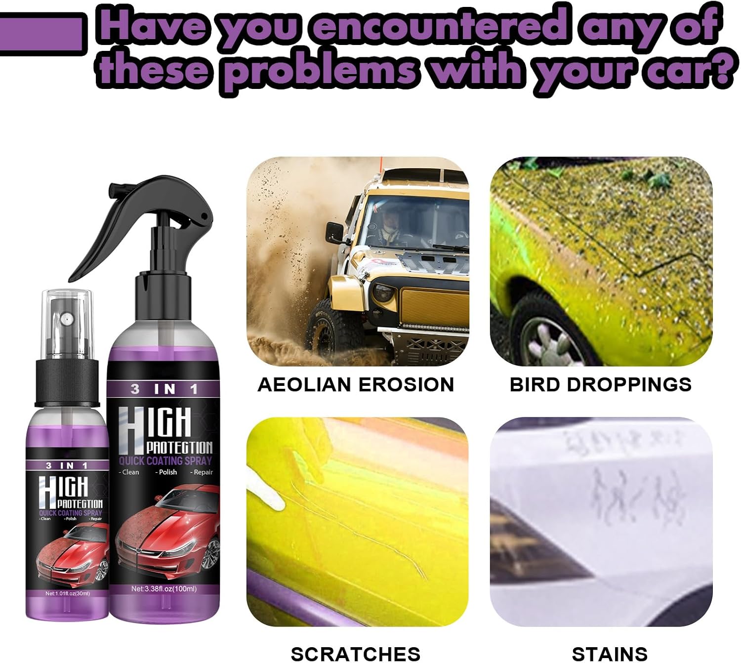 3 in 1 Ceramic Car Coating Spray High Protection Mirror Shine Car Coating Spray Nano Coating Pro Spray for Cars (1 PCS)