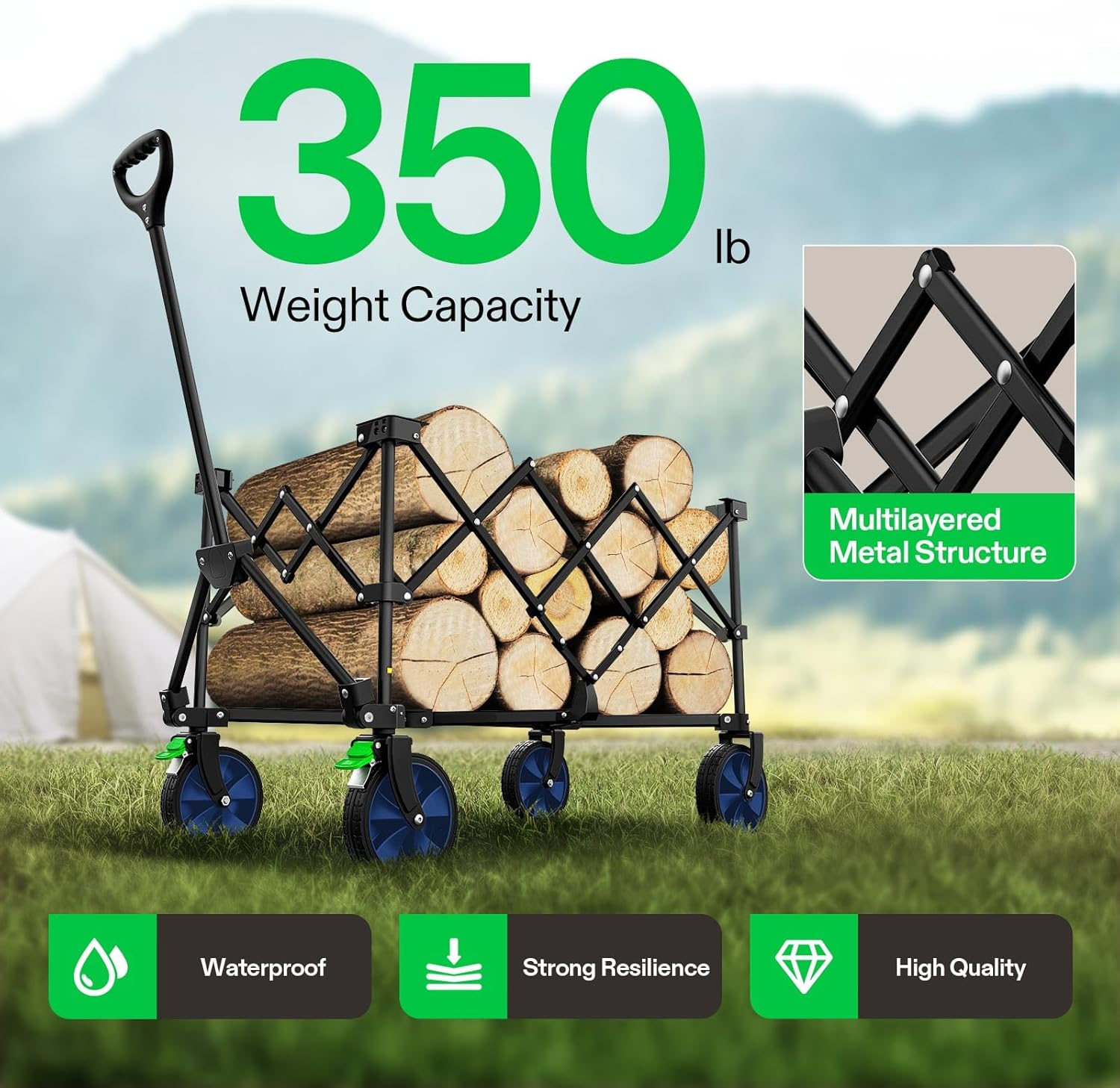 VIVOSUN Heavy Duty Folding Collapsible and Cargo Net for Garden Wagon, 36" X 30" Heavy Duty Nylon Netting with Storage Bag for Folding Wagon, Beach Cart, Garden Cart, Trolley Cart, Black