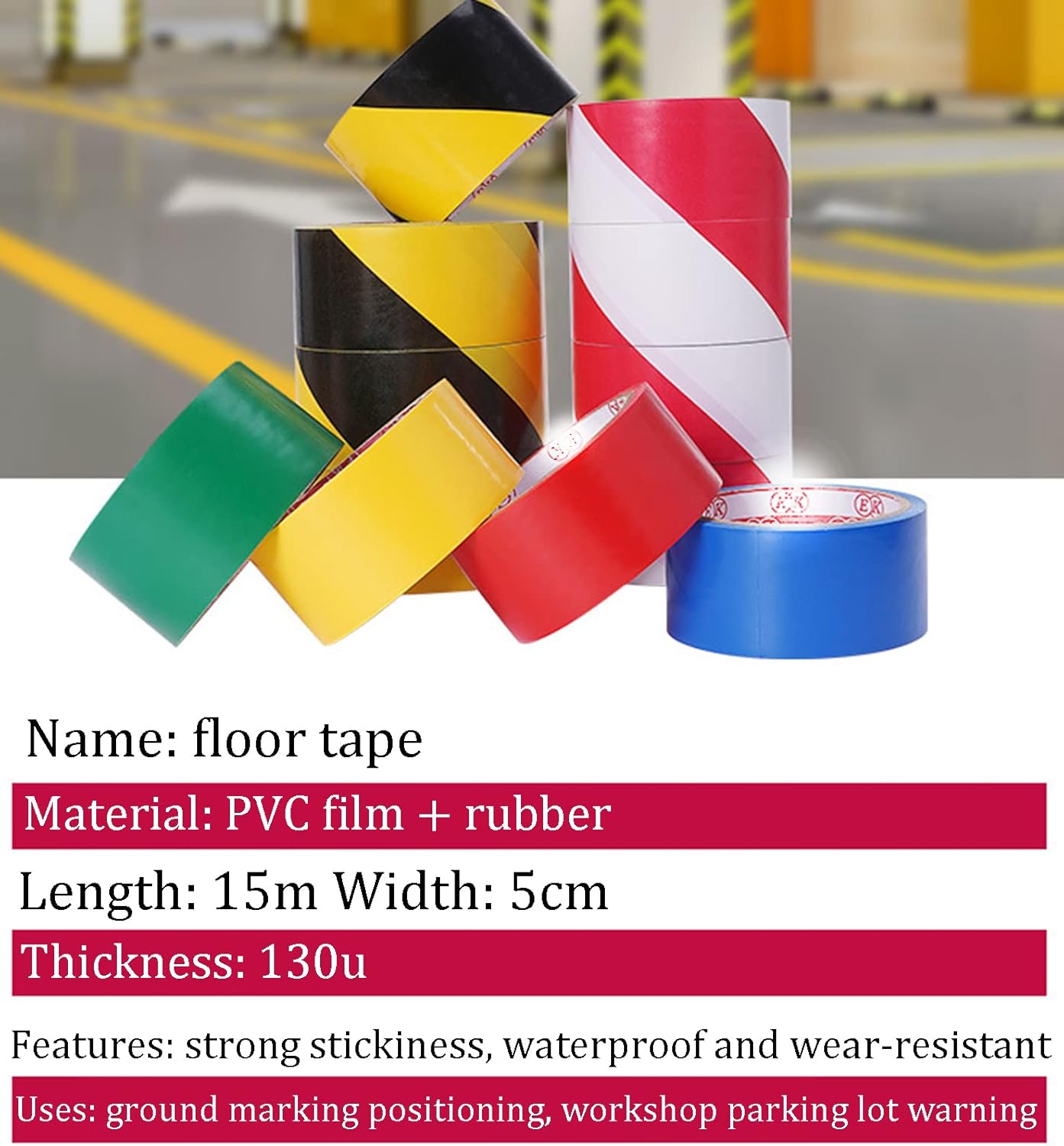 Safety Tapes 2 Rolls 50Mmx15m Self Adhesive Hazard Warning Tape,Floor Tape I Ideal for Social Distancing Floor Tape and Floor Tape(B)