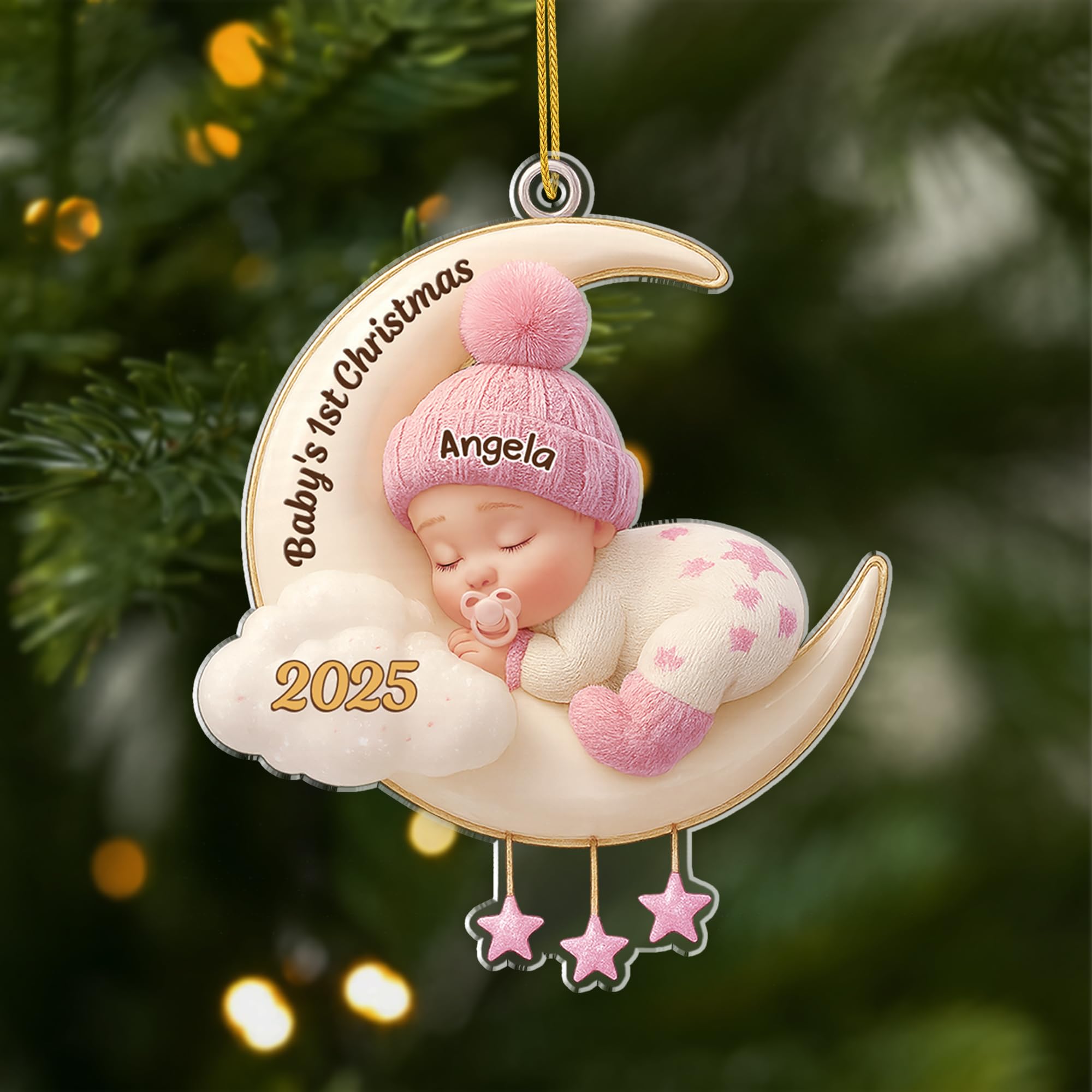 Personal Chic Personalised Acrylic Ornament - Baby's First Christmas - Baby bump christmas bauble, Christmas hanging decor, Babies 1st, Newborn baby (Girl #4)