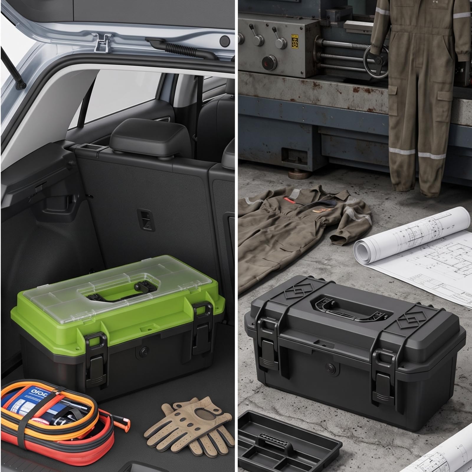 Organizador de Herramientas Caja de Almacenamiento Estuche Apilable Maletín Multiusos con Tapa con y Compartimento Asa de Mano Transporte Fácil PP, Negro, 17 Pulgadas, 2 Capas