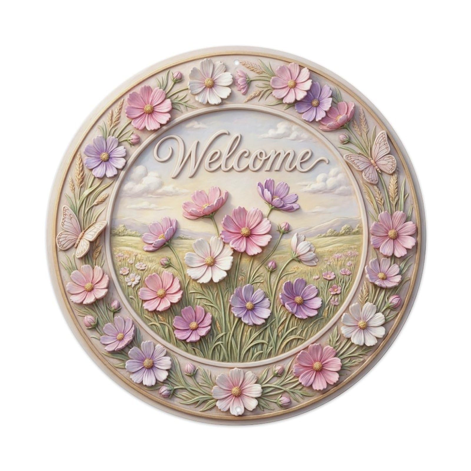 Tgrcjimh Style Metal Tin Sign Cosmos Flower Welcome Garden Dance