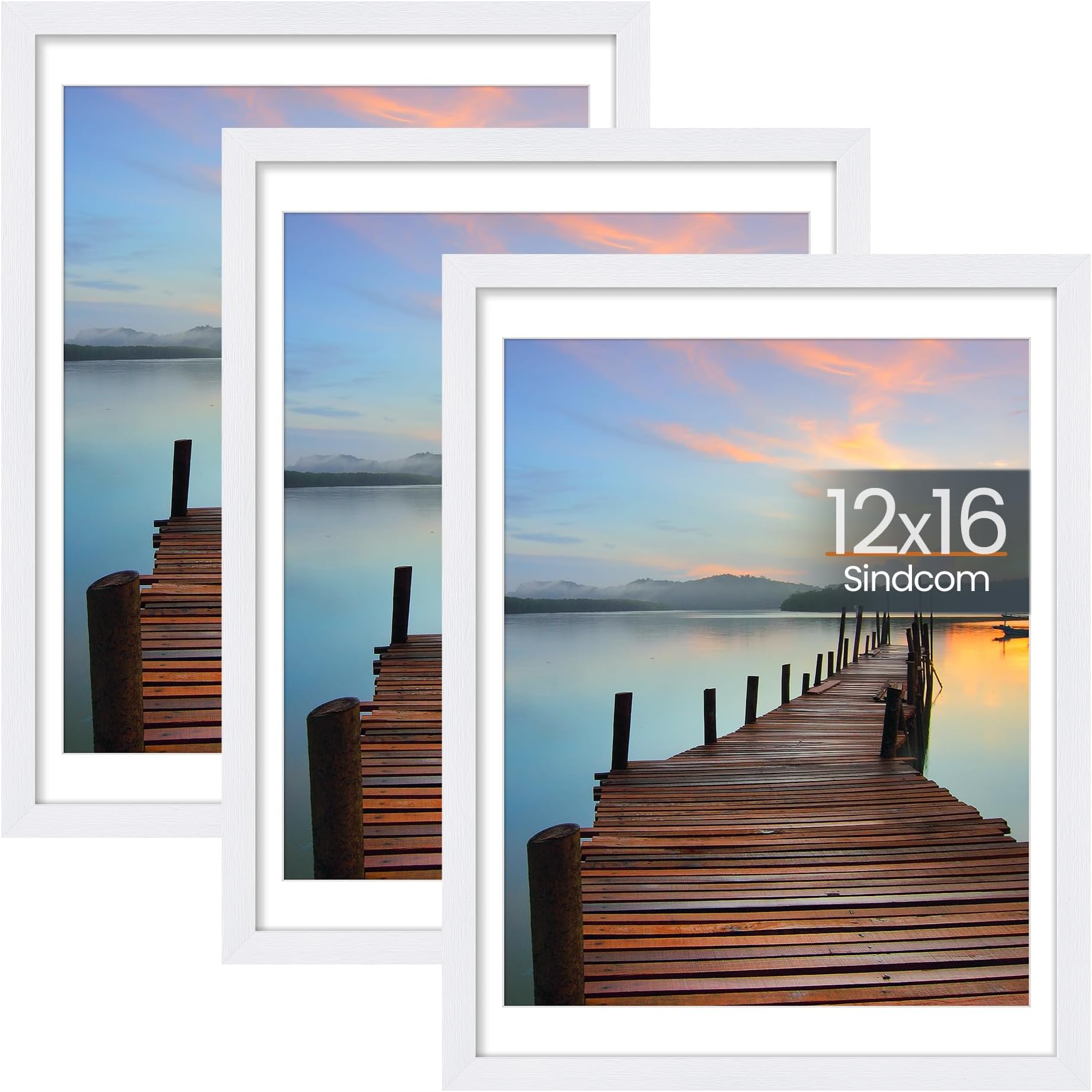 12x16 Picture Frame 3 Pack, Poster Frames with Detachable Mat for 11x14 Prints, Horizontal and Vertical Hanging Hooks for Wall Mounting, White Photo Frame for Gallery Home Décor