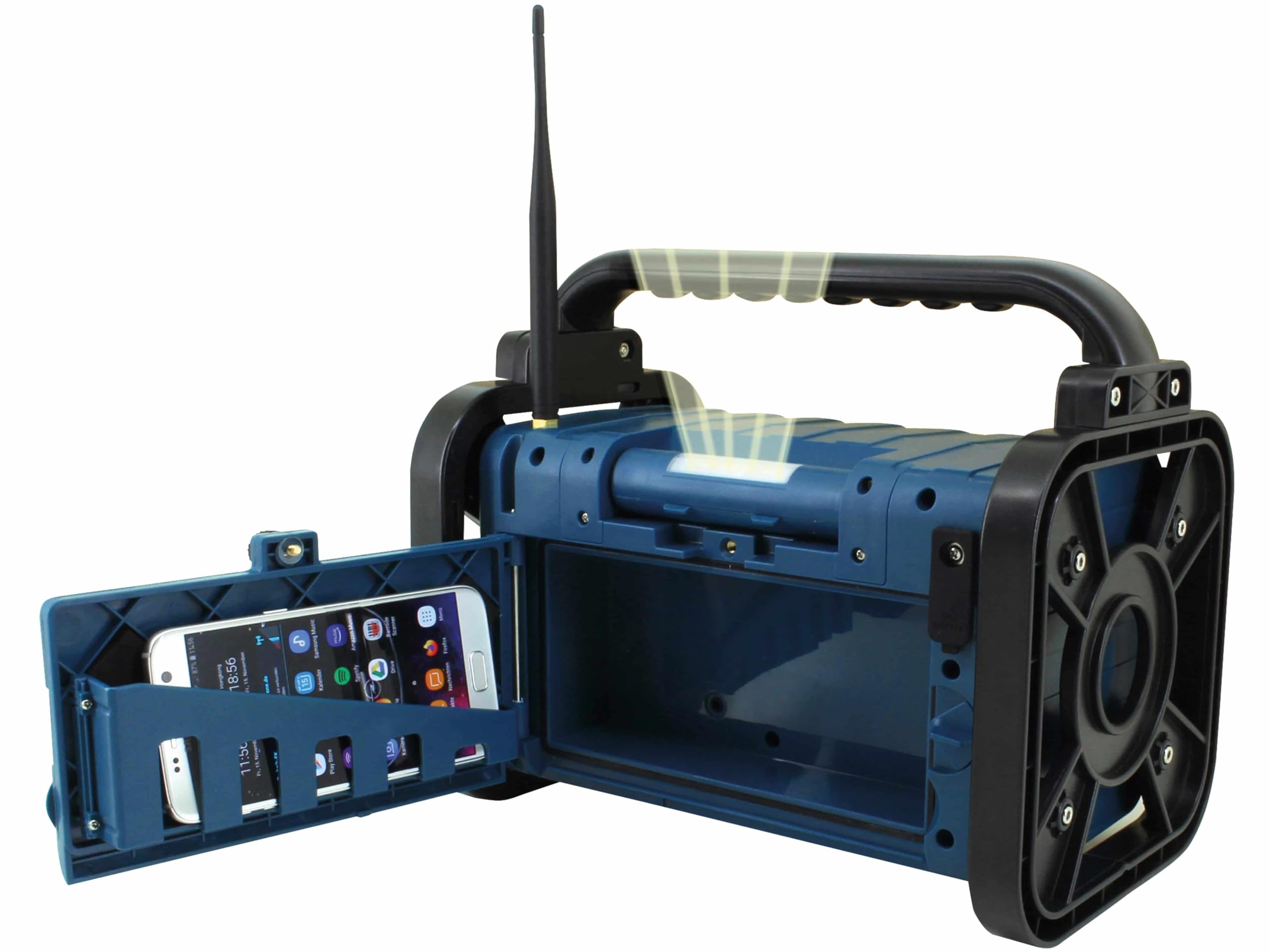 Soundmaster DAB85BL Radio Estéreo para obras de jardín, radio digital DAB+ UKW-RDS, Bluetooth, batería de ion de litio IP44, resistente al polvo y salpicaduras
