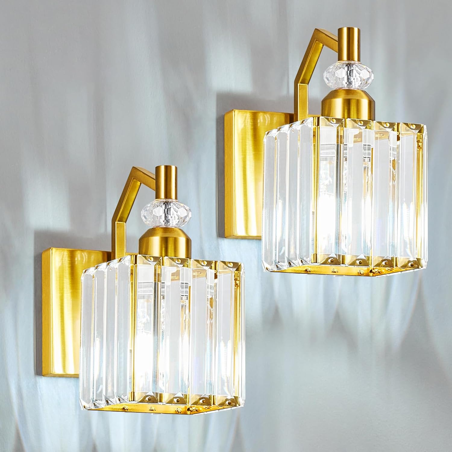 modern gold wall sconces set of two indoor wall lamp crystal vanity light wall mounted room sconce bathroom vanity light fixtures gold square 2-pack