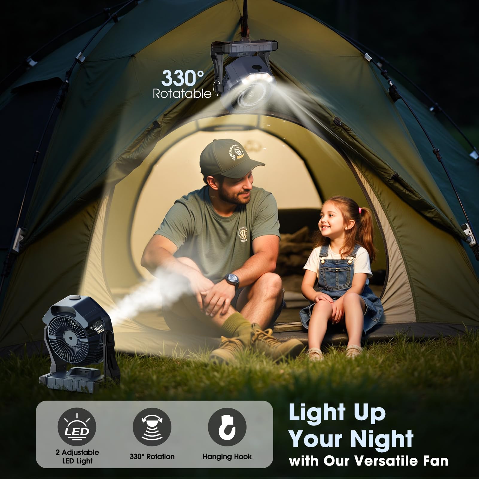 Ausic Electric Personal Fans | Ventilador de camping a pilas con spray de agua para líneas laterales deportivas, patio, playa, tienda de campaña, viajes
