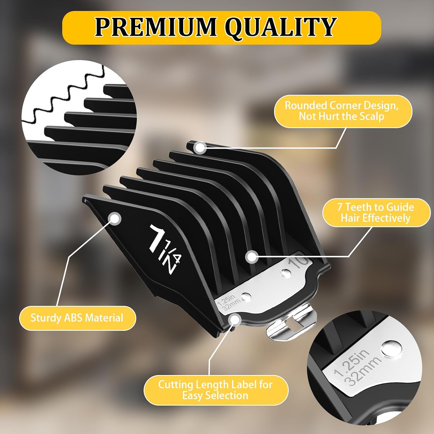 Clipper Guards with Metal Clip 1.25", 1.5", 1.75", 2" Compatible with Most Wahl Clippers, New Version 4 PCS Extra Long Professional Hair Clipper Combs Guides 10 12 14 16, Black