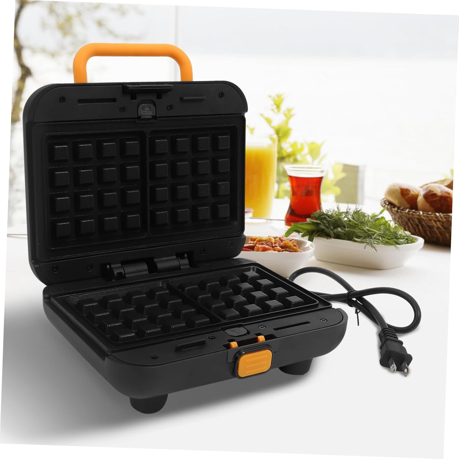 1Set Mini Waffle Maker with Non Stick Baking Plates Household Kitchen Accessory for Quick Breakfasts Compact Design Food Grade Easy to Clean for Sandwiches