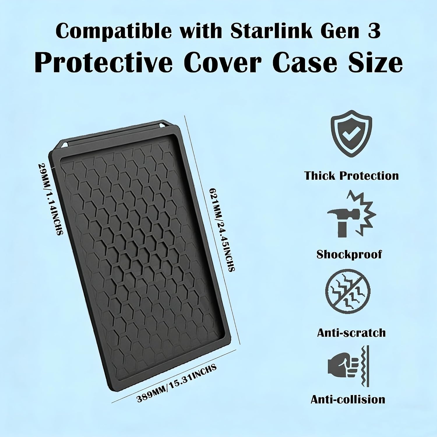 Silicone Protective Cover Case Compatible with Starlink Gen 3, Rocks, Sand and Hail Resistant, Waterproof, Shockproof Standard Accessories, for Outdoor All-Weather Protection (Black)