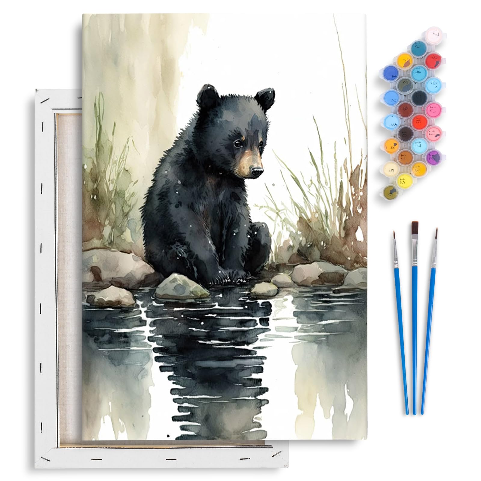 Fountor Uk-F-04 Bear Paint By Numbers For Adults With Frame, Bear Adult Paint By Numbers Canvas Kits, Diy Acrylic Oil Painting By Number For Home Wall Decor Gift 8X12in/20X30cm