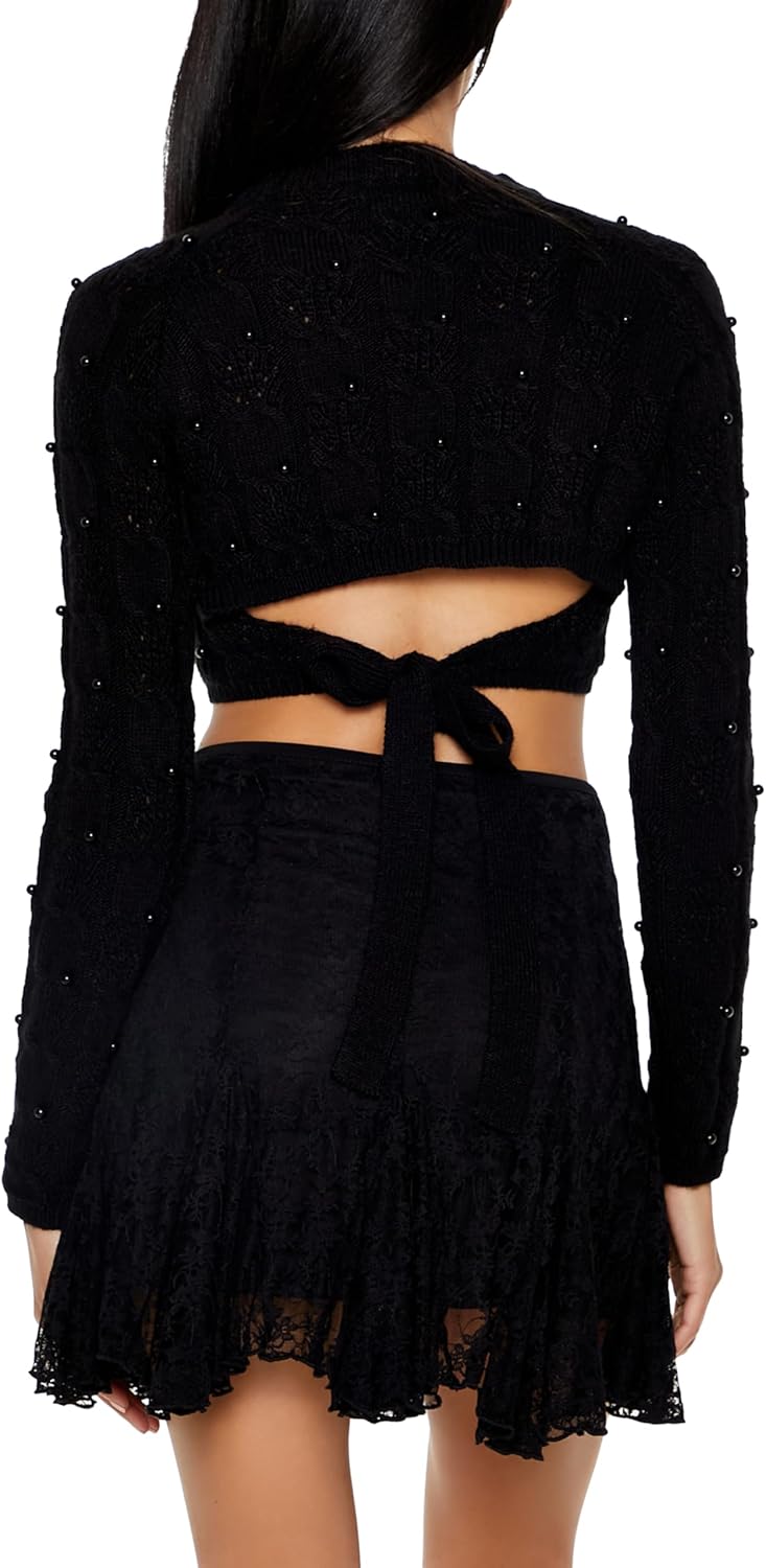 Forever 21 Womens Beaded Cropped Cable Knit Sweater - Image 5