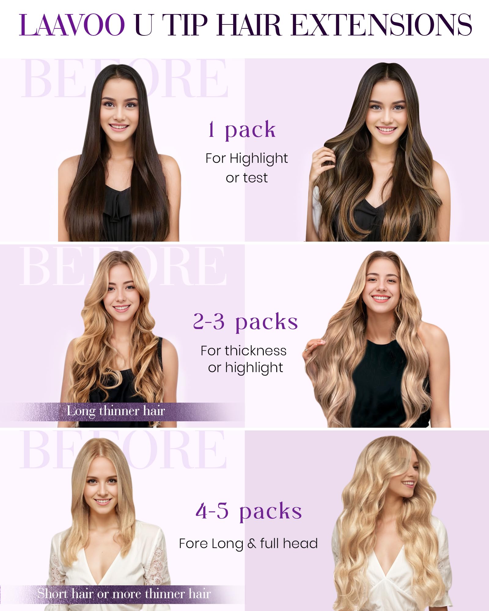 LaaVoo Blonde Hair Extensions U Tip Real Human Hair, Remy Straight Balayage Light Brown to White Blonde Real Hair Extensions - Image 4