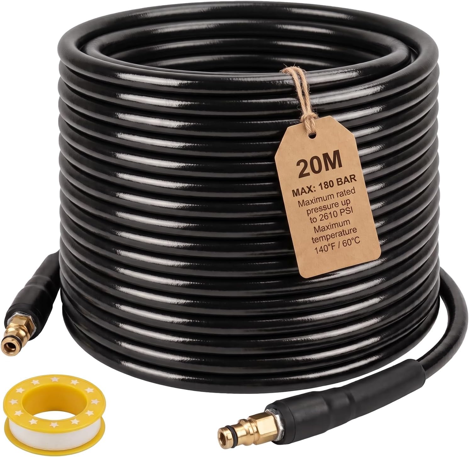 Tubo di ricambio per idropulitrice ad alta pressione da 20 m per idropulitrici domestiche Kärcher serie K K2, K3, K4, K5, K7, accessori di prolunga per tubo di pulizia dell'acqua, connettore rapido a