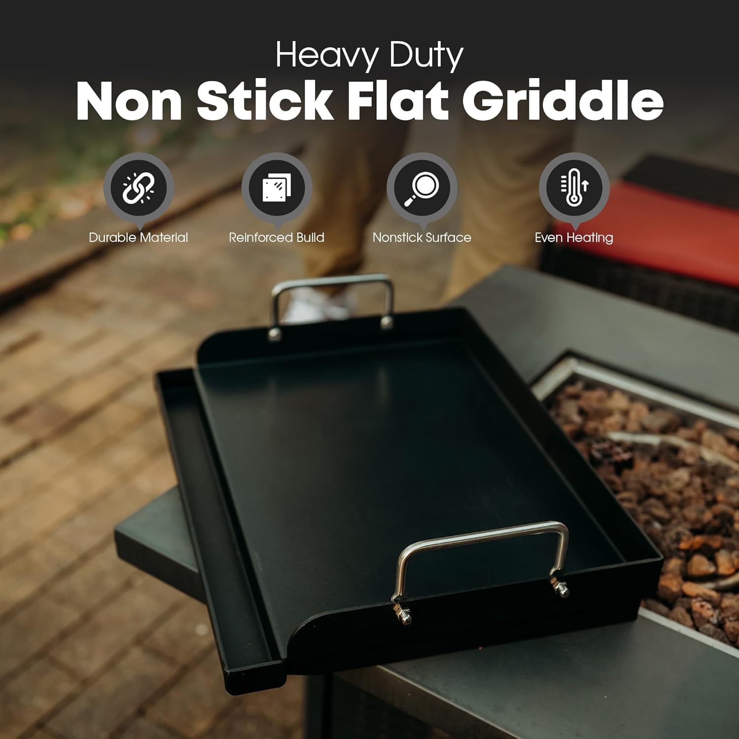 GasOne 17 Inch Pre-Seasoned Non Stick Griddle – Multipurpose Propane Griddle Grill for Steaks, Burgers – Oil Catcher Flat Top Grill with Reinforced Bars and Air Vents – Even Heat Distribution