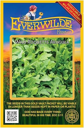 Everwilde Farms - 200 semillas de hierbas de rúcula Roquette - Paquete de semillas jumbo Gold Vault