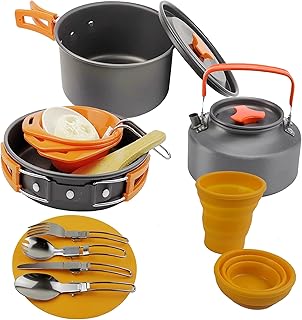 Kemping zestaw naczynia naczyniowe Outdoor Aluminium Zestaw Czajnik Czajnik Pan Doniczka Podróżowanie Piknik GRILL Turystyka sprzętu stołowego WFTHOD (Kolor: czajnik 1.1l)