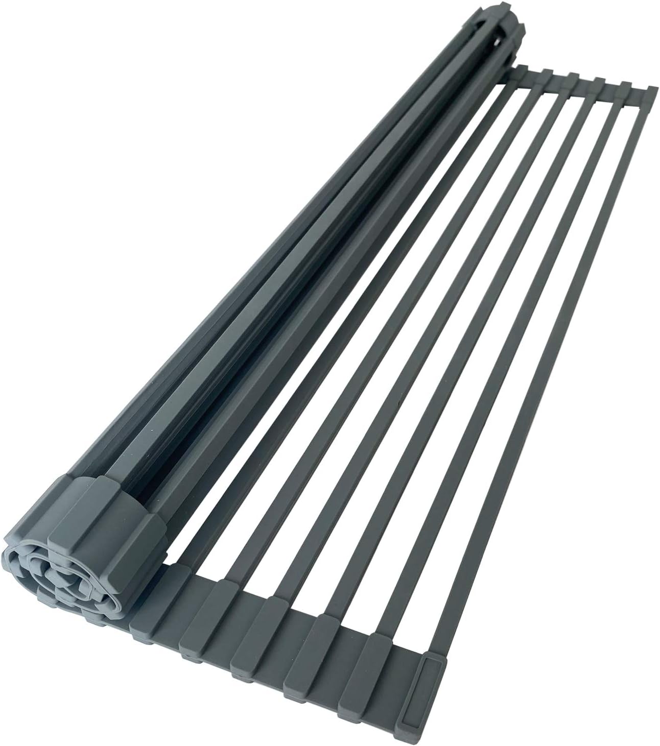 STYLISH Over The Sink Roll Up Dish Drying Rack Heat Resistant Trivet for Drying Dishes and Rinsing Vegetables Dark Grey A-900DG