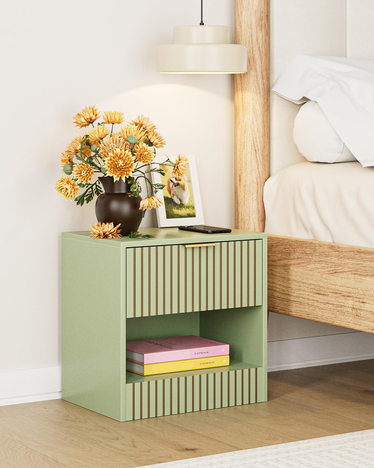 Apetaccat Small Bedside Table,41x28x39cm, Farmhouse Wooden Bedside Cabinet with Drawer,Kids Bedside Table Nightstand for Bedroom,Living Room,Office,Walnut