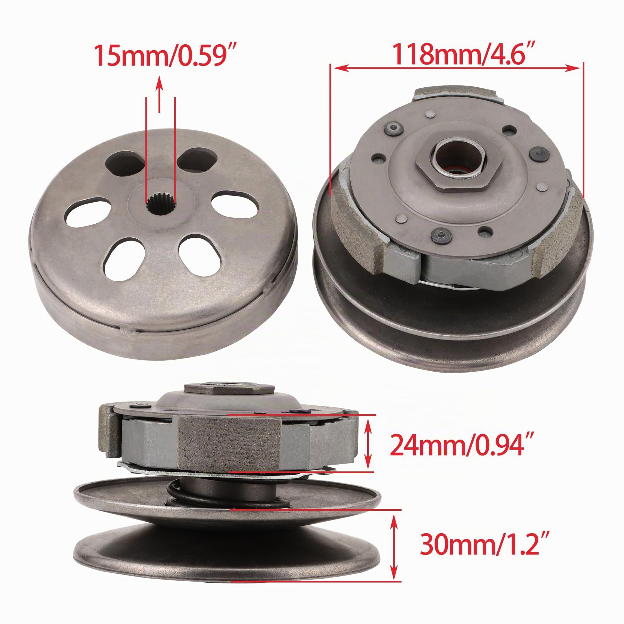 WOOSTAR Embrayage Arrière Complet Assemblée Remplacement pour 4 Temps GY6 125cc 150cc Scooter Go Kart ATV 4 Roues 152QMI 157QMJ Moteur