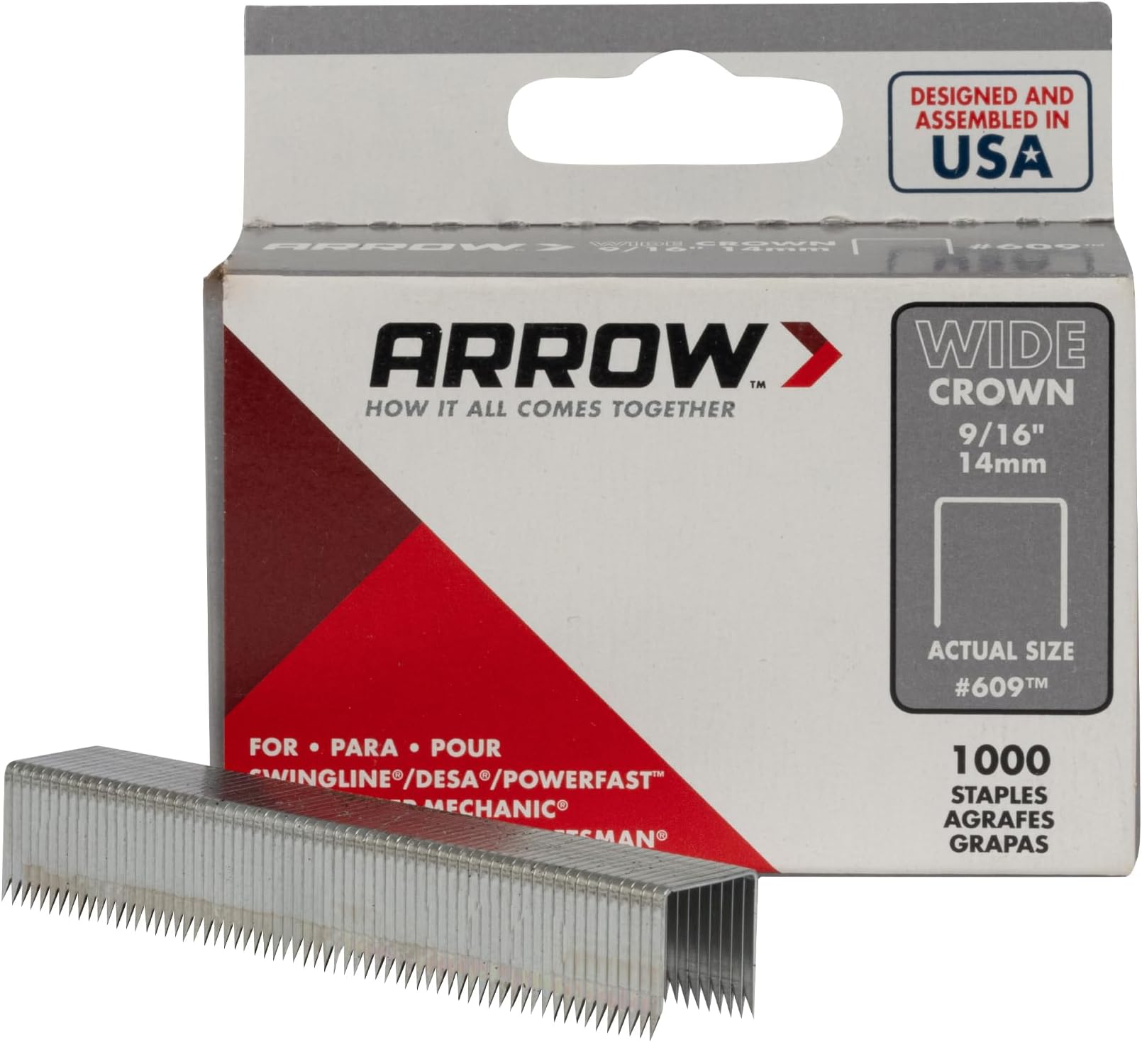 Arrow 60930 Wide Crown Staples for Staple Guns and Staplers, Use for Upholstery, Crafts, General Repairs, 9/16-Inch Leg Length, 1/2-Inch Crown Width, 1000-Pack