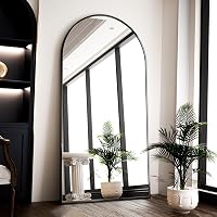 BEAUTYPEAK Ívelt Álló Tükör 180x76 cm - Fekete Alumínium Keretes Teljes Alakos Fali Tükör Nappali Szobába, Öltözködéshez 2