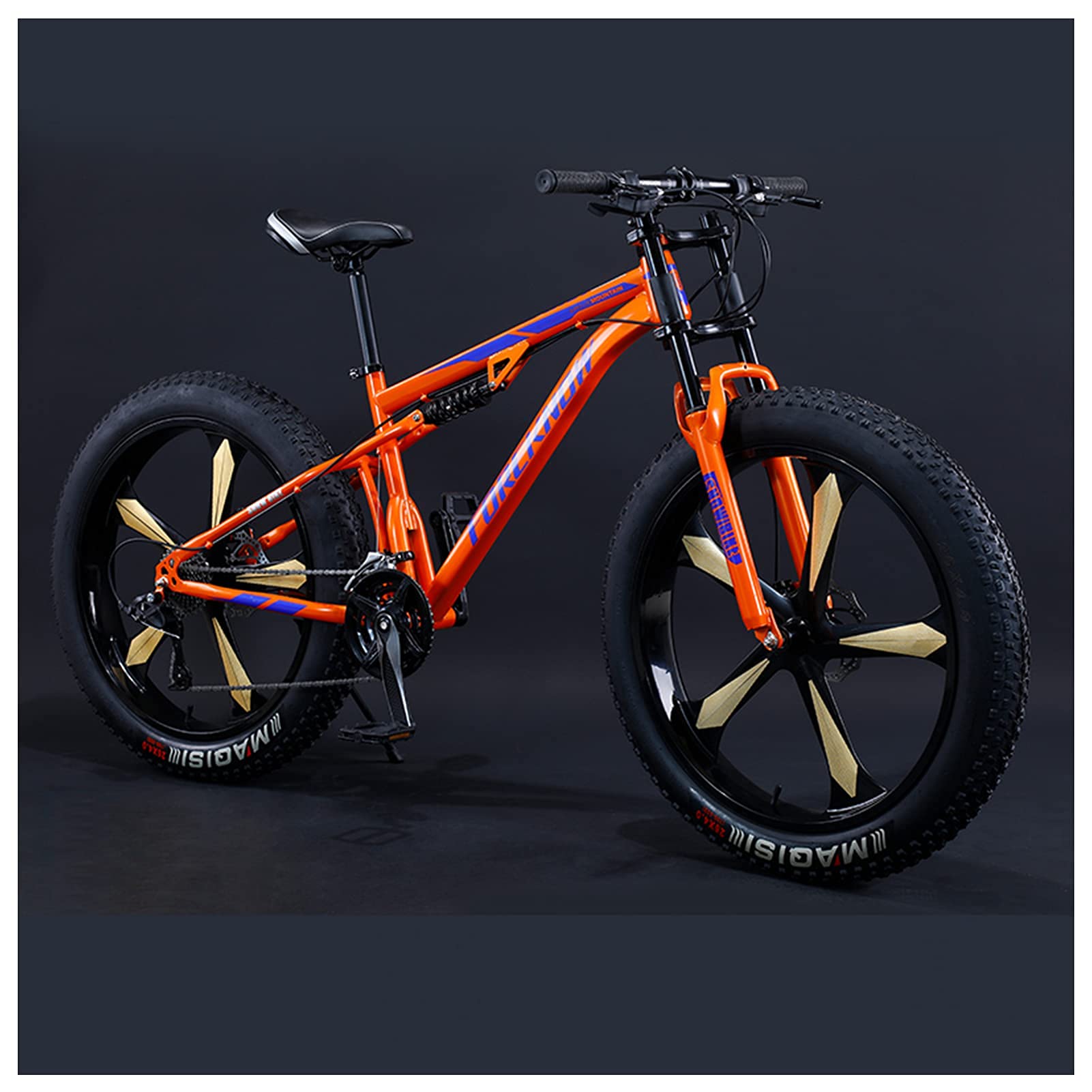 REOTELMountain Bikes Men 26 Inch Adult Fat Tyre Mountain Bike with Full Suspension, High-carbon Steel Large Frame Dual Disc Brake Giant Bicycle