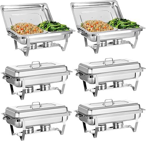 Miniatura 9 de Juego de 4 Platos Calentadores de Acero Inoxidable de Tamaño Completo de 8 Cuartos, Juego de Calentadores Rectangulares Plateados para Buffet con