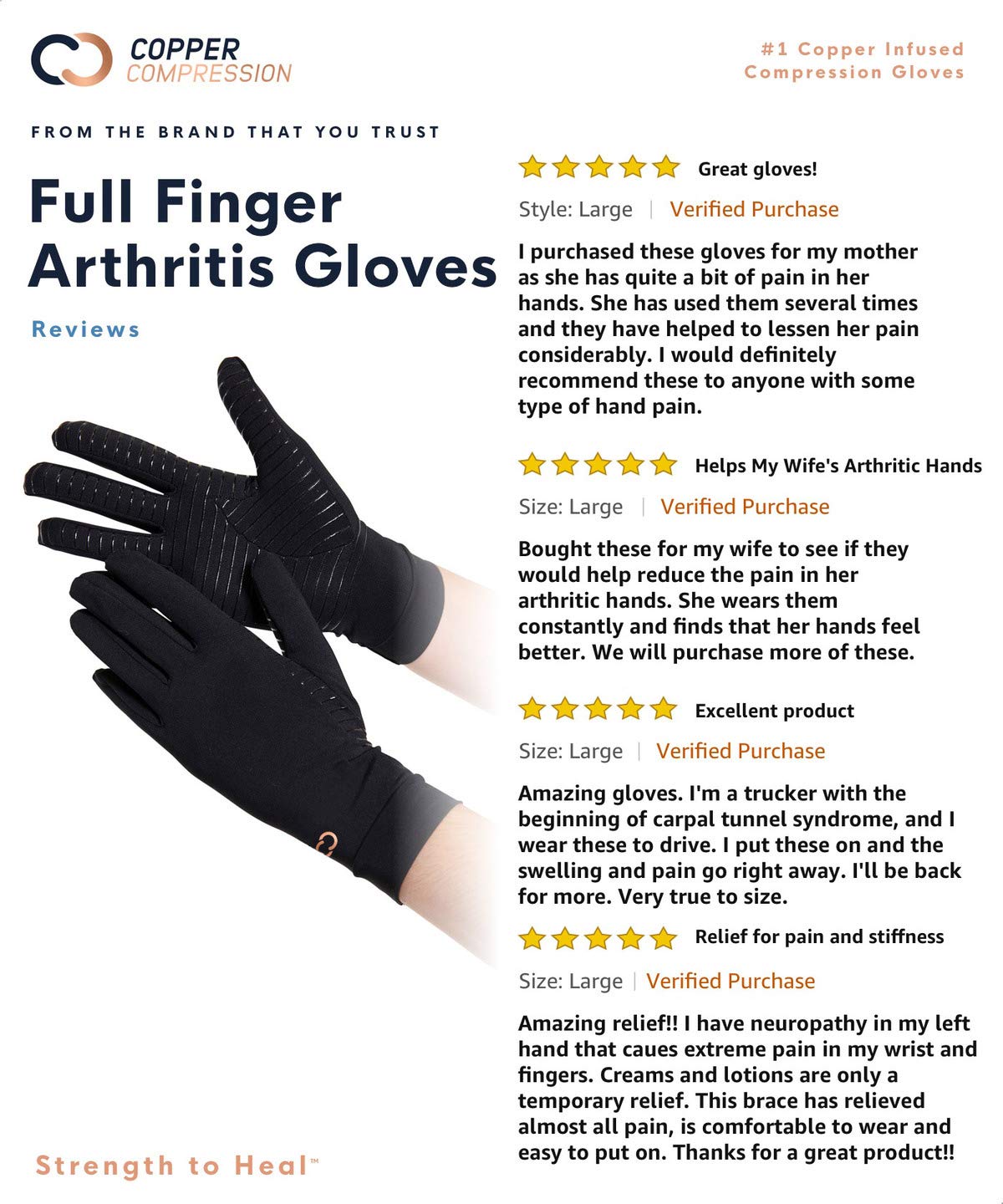 Copper Compression Arthritis Gloves with Touchscreen Tips. Relief for