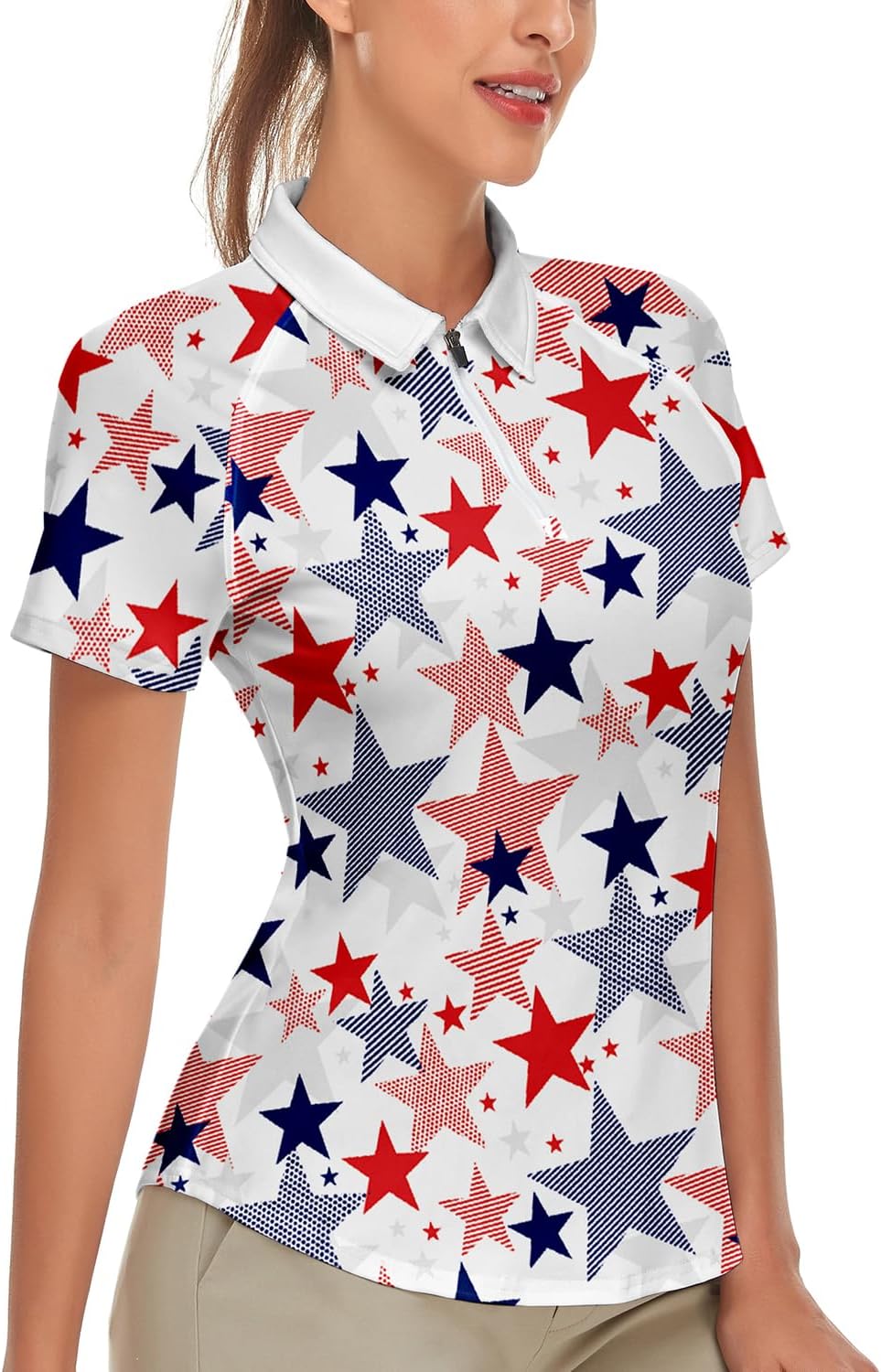 Women's Golf Shirt Short Sleeve Tennis Shirt Quarter Zip Golf Pullover Golf Polo Shirts Argyle Tops