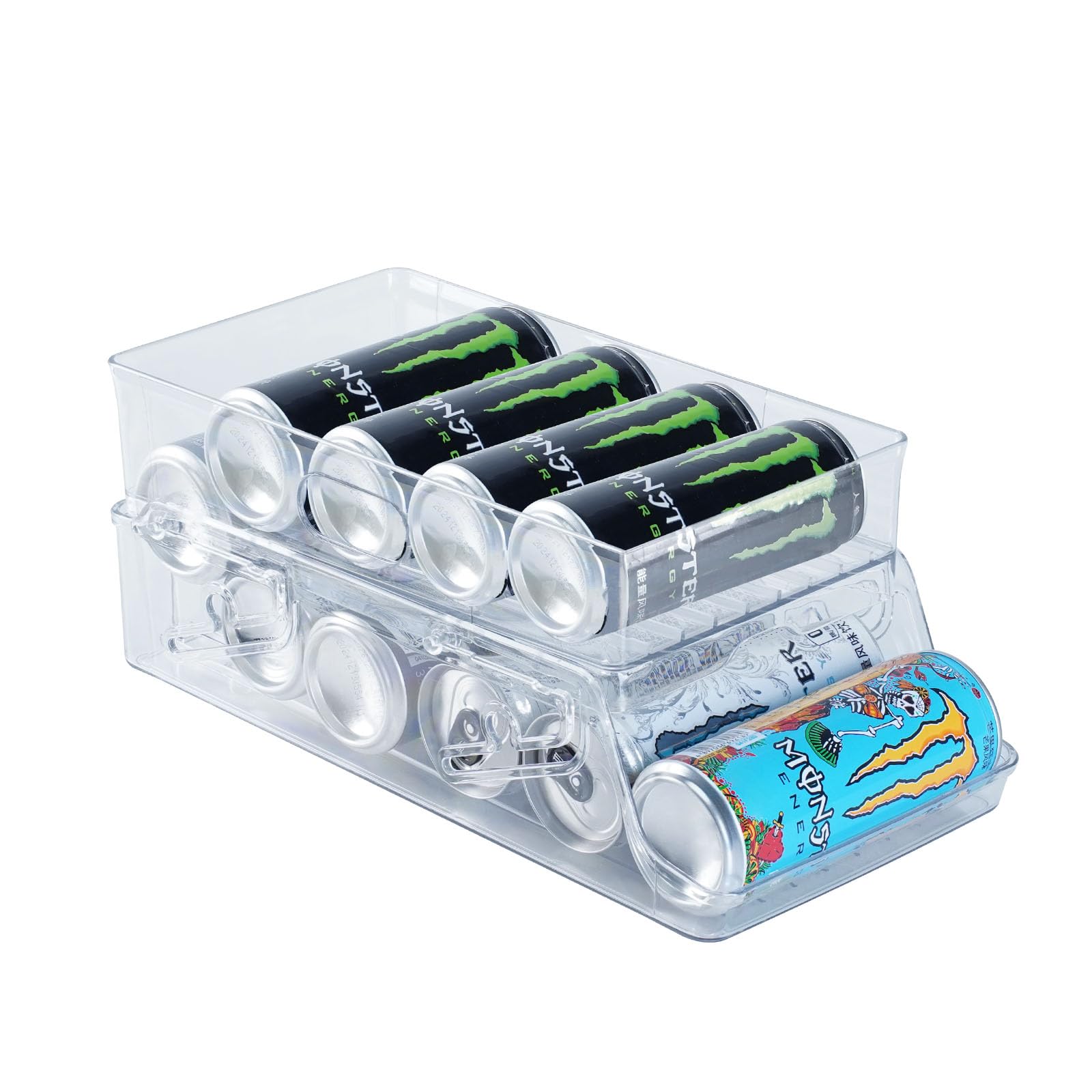 STNRST-IN Rolling Soda Can Dispenser for Refrigerator, Stackable Drink Organizer for Fridge, Pop Beverage Holders for Pantry, Freezer, Kitchen, Clear