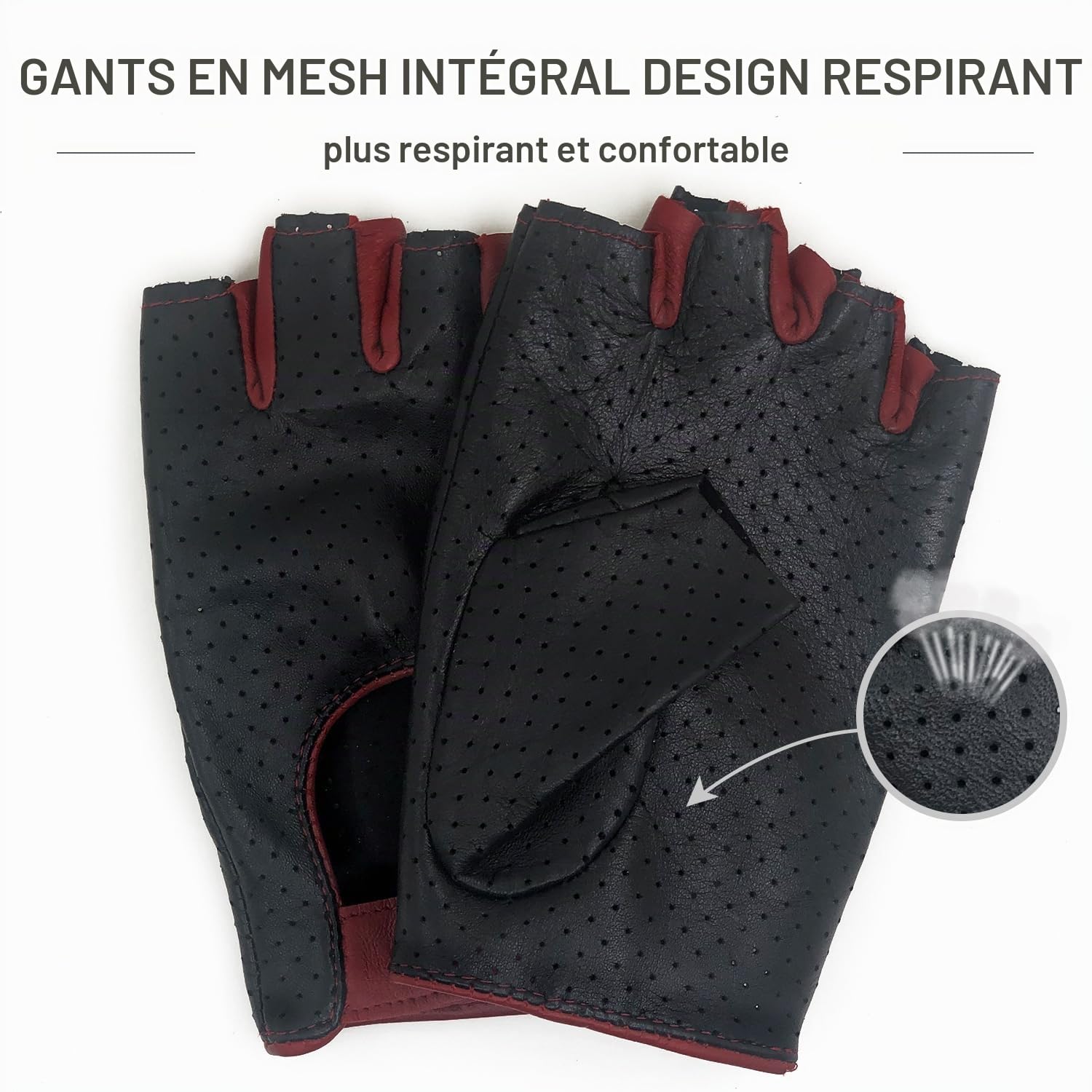 Cuir pour Hommes Gant à Maille Pleine sans Doigts Gant de Conduite à Demi Doigts