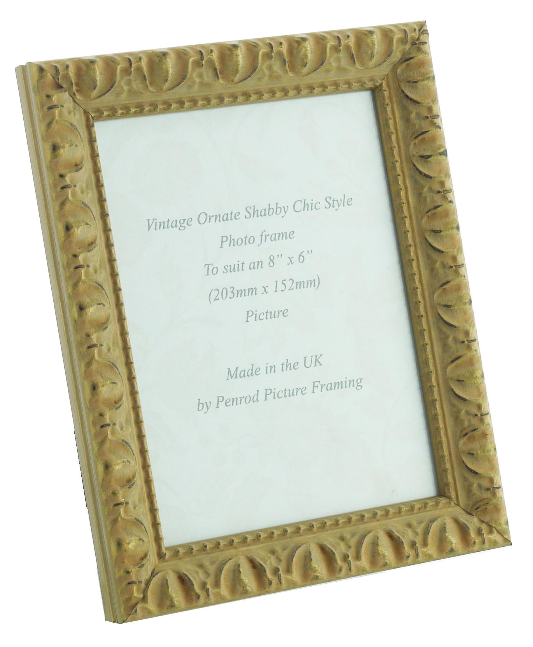 Giselle Hand Made Shabby Chic Vintage Ornate wooden photo frames in eight colours and seven sizes. Real glass glazed. (Washed Gold, 8 x 6 inch)
