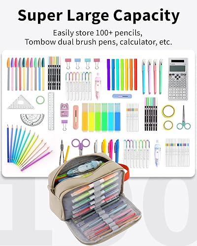 Miniatura 2 de Sooez - Estuche para lápices de gran capacidad, lona mejorada, organizador con compartimentos separados, asa de fácil agarre, suministros estéticos