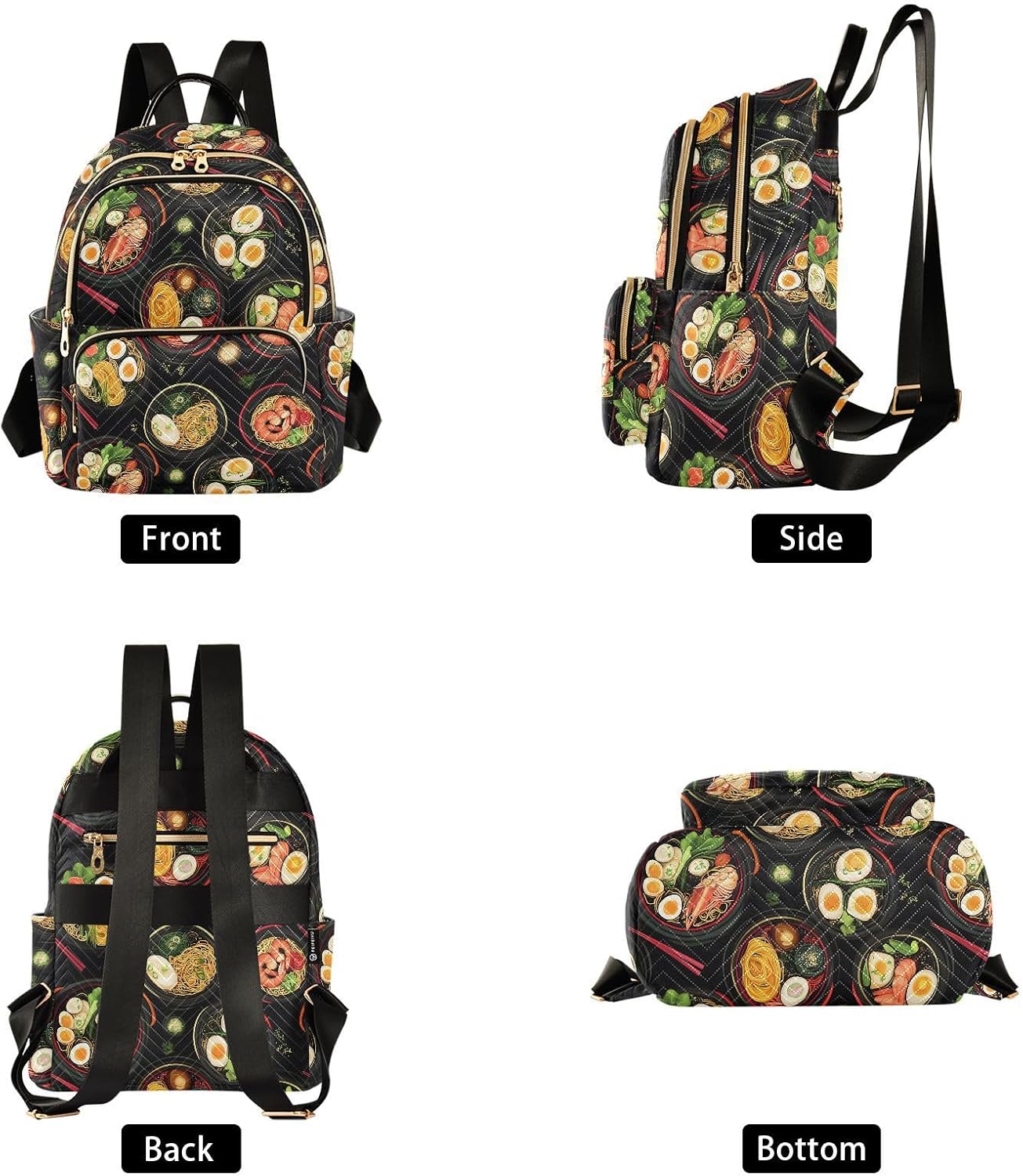 Noodle Eggs Shrimp Food Pattern Backpack Purse for Women Shoulder Bag Fashion Daypack Ladies Handbag Lightweight Travel Bag Rucksack