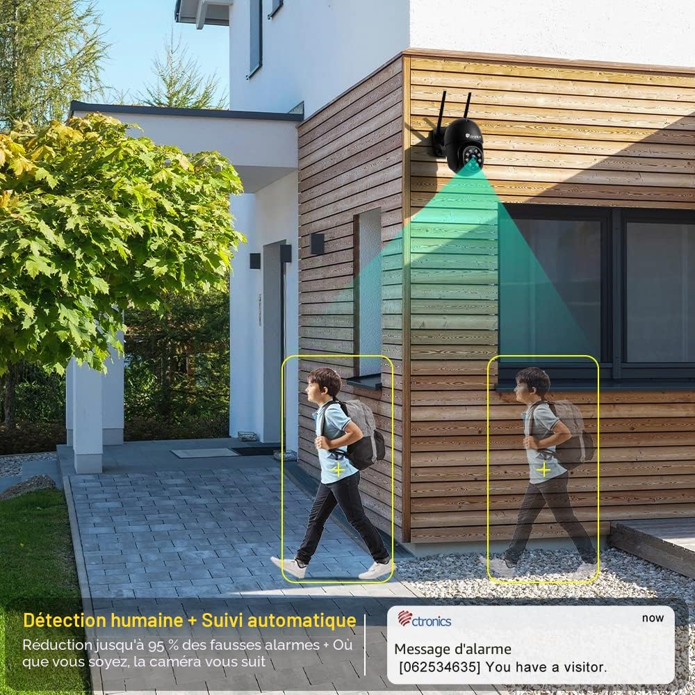 Ctronics 4MP Caméra Surveillance WiFi Extérieure, 2.4/5Ghz WiFi PTZ Caméra IP, Vision Nocturne Couleur, Détection Humaine, Suivi Automatique, Cloud, Audio Bidirectionnel, IP66 (2 Pack) | 2.4/5Ghz WiFi, Vision Nocturne Couleur, Détection Humaine, Suivi Aut