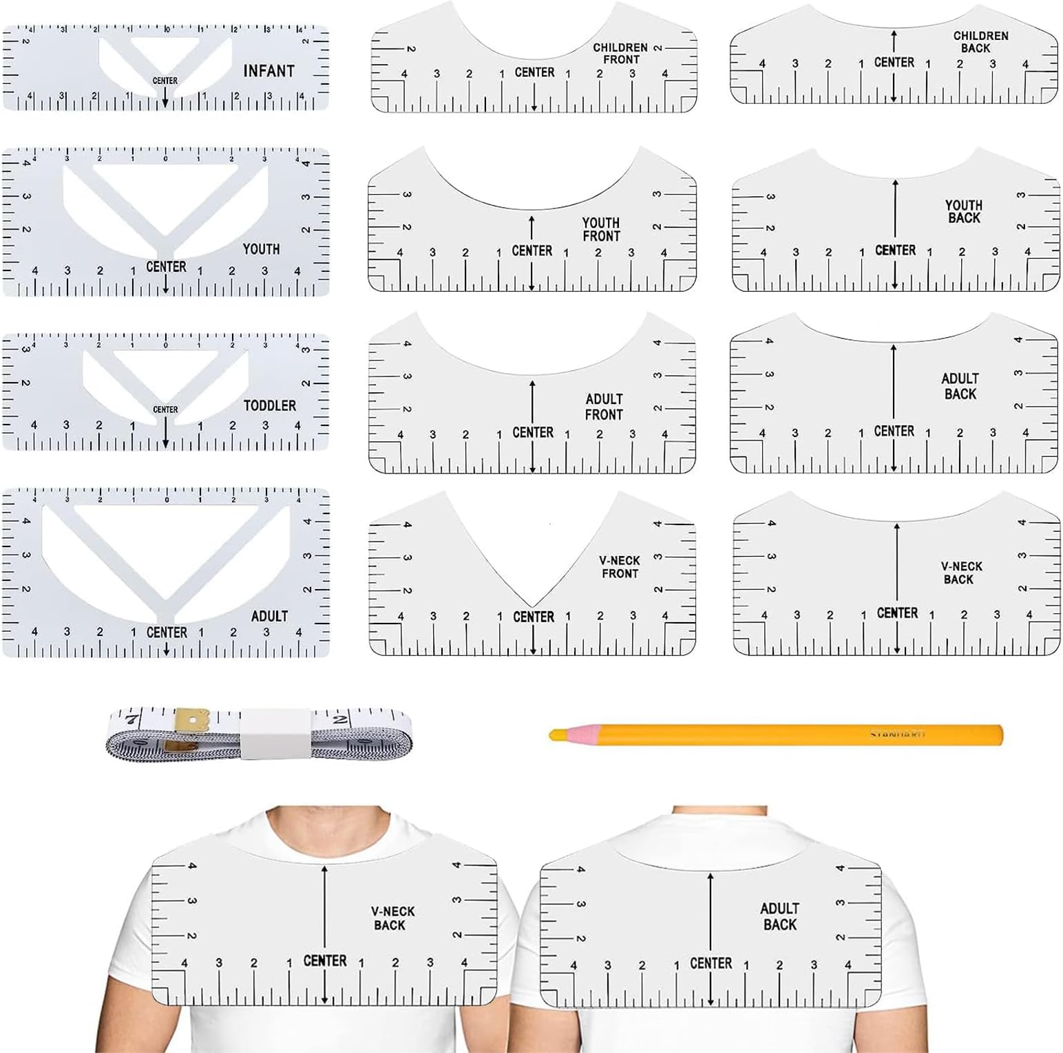 Règle d'alignement pour T-Shirt, règle de mesure avec tableau des