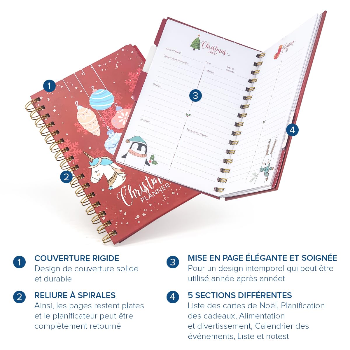 Agenda De Noël 2024 à Spirale Format A5 - Design Festif, Papier Qualité - Planificateur De Listes, Cadeaux, Menus - Idée Cadeau Organisateur - 10
