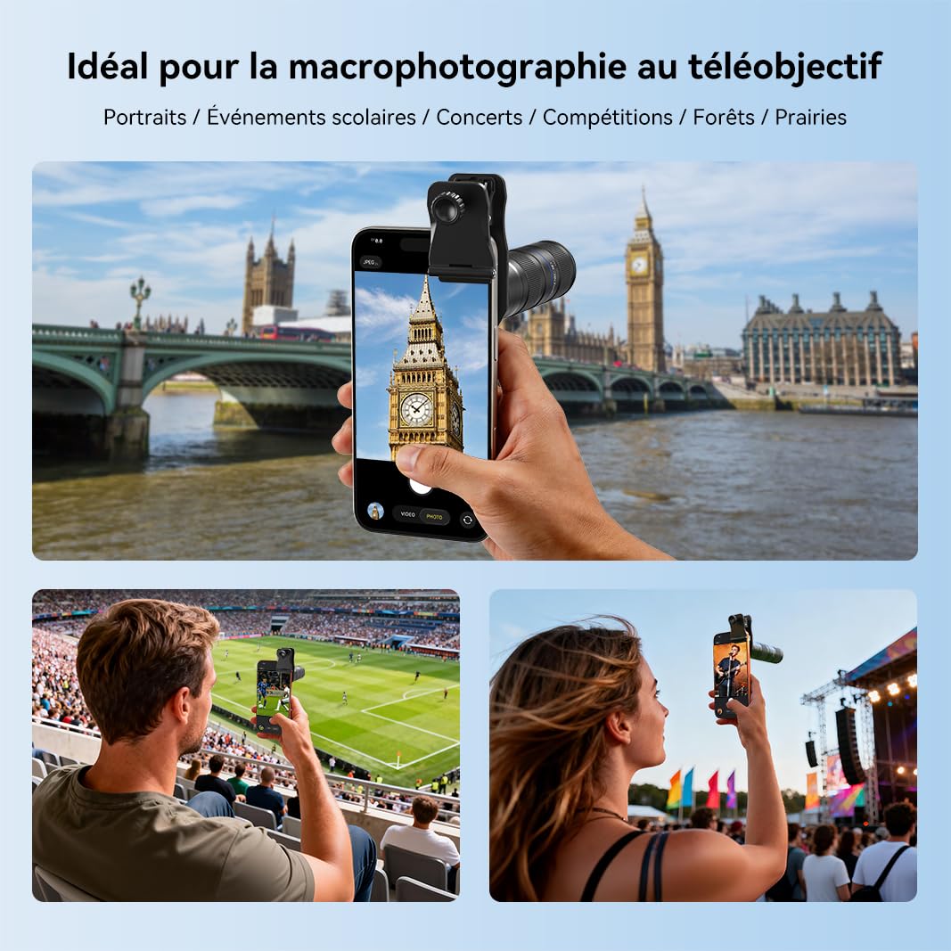 APEXEL Téléobjectif Compact Zoom 5x-10x pour Téléphones Portables avec Clip Universel, Objectif Téléobjectif Multicouches Adapté aux iPhone 17/16/15..., Samsung, Pixel et Autres Smartphones,Noir